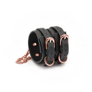 Catuse Bondage Couture Ankle Cuffs NS Toys Negru - Auriu din Metal si Imitatie Piele 657447104572