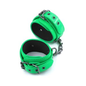 Catuse glezne sau maini Electra Ankle Cuffs NS Toys Negru - Verde din Metal si Imitatie Piele si Neopren 657447105128