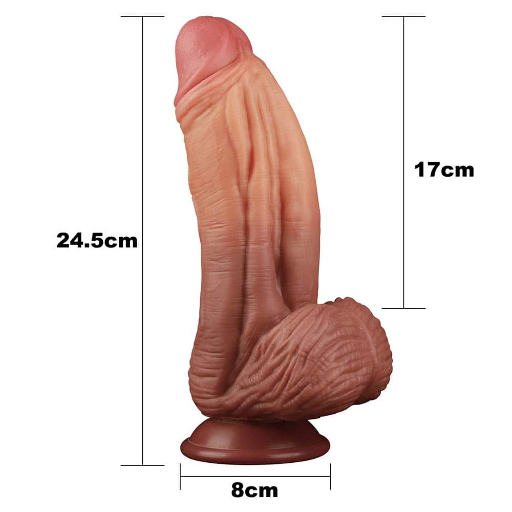 Dildo cu testicule - si ventuza Lovetoy Dual layered Nature Cock Maro lungime 24.5 cm diametru 6.8 cm 6970260905510