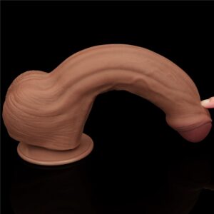 Dildo cu testicule - si ventuza Lovetoy King Sized Sliding Skin Dual Layer Dong Maro lungime 29 cm diametru 5.4 cm 6970260906623