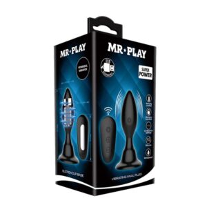 Dop Anal Mr. Play Vibrating Anal Plug Voluptas Negru grosime 3.4 cm lungime 10.8 cm cu ventuza - telecomanda - vibratii 6959532331820
