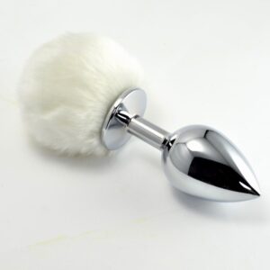Dop Anal Pompon Metal Plug Small White Lovetoy Alb - Argintiu grosime 2.8 cm lungime 7 cm 6970260904674