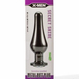 Dop Anal Secret Shine Gun Colour Jewelled Metal Butt Plug S X-Men Negru grosime 3.2 cm lungime 9.4 cm 5999560516906