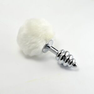 Dop Anal Spiral Pompon Metal Plug Lovetoy Argintiu - Alb grosime 2 cm lungime 7 cm 6970260904605