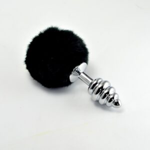 Dop Anal Spiral Pompon Metal Plug Lovetoy Argintiu - Negru grosime 2 cm lungime 7 cm 6970260904599