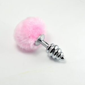 Dop Anal Spiral Pompon Metal Plug Lovetoy Argintiu - Roz grosime 2 cm lungime 7 cm 6970260904575