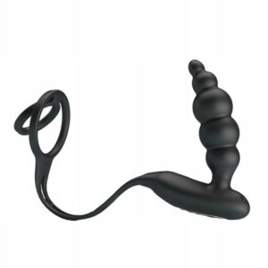 Inel Penis cu dop anal si vibratii Pretty Love diametru 2.5 - 3.9 cm Negru 6959532323191
