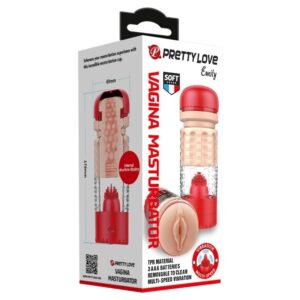 Masturbator Pretty Love Pretty Love Emily Red culoarea Pielii - Rosu lungime 18 cm forma vagin cu vibratii 6959532333268