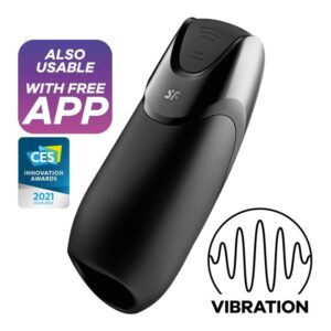 Masturbator Satisfyer Men Vibration+ Connect App Negru lungime 17.5 cm forma normala cu vibratii - cu aplicatie SmartPhone 4049369016570