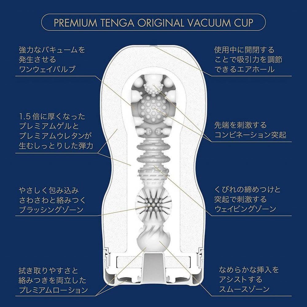 Masturbator Tenga PREMIUM ORIGINAL VACUUM CUP Albastru - Galben lungime 15.5 cm forma normala 4570030973286