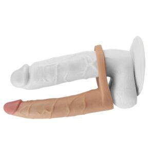 Strap On unisex Dildo Inclus Lovetoy The Ultra Soft Dublu cu Vibratii culoarea Pielii 17.8 cm 6970260909181