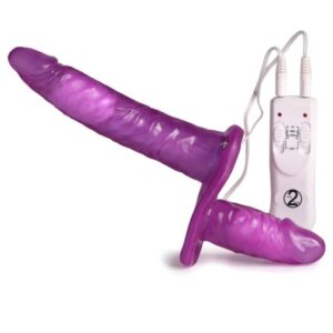 Strap On unisex Dildo Inclus Orion cu Vibratii si Dubla Penetrare Violet 10 - 18 cm 4024144566921