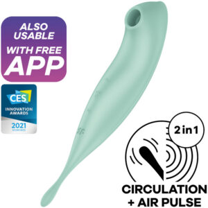 Vibrator Clitoris Twirling Pro Aplicatie Telefon Satisfyer 1 - 1.5 grosime 20 cm lungime Verde 4061504043913